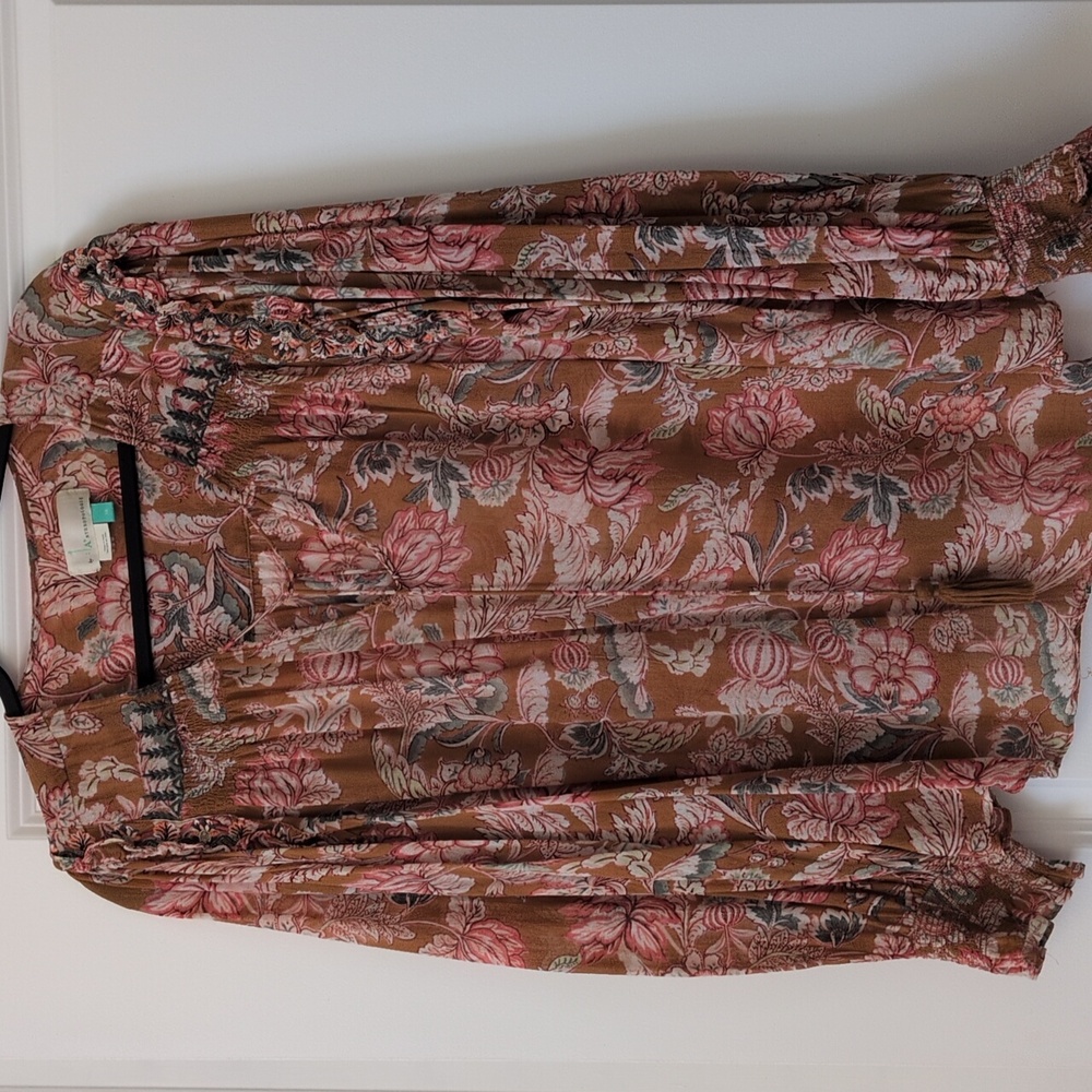 Anthropologie Peach and Cream Floral Blouse 3X
